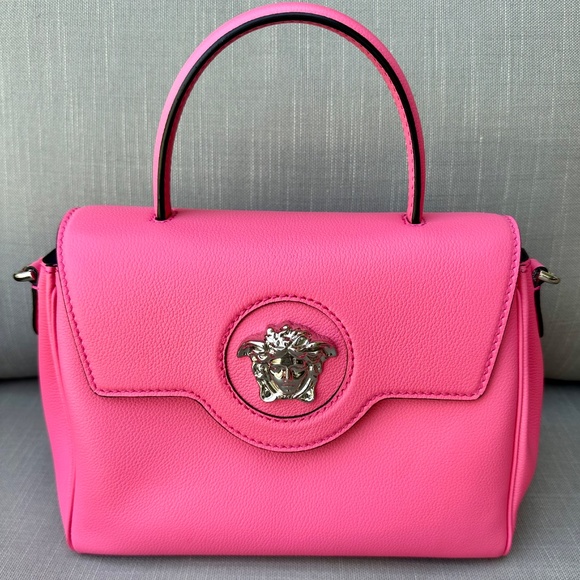 Versace Top Handle Bag FlamingoPink La Medusa Vitello Leather Crossbody Tags NEW - Picture 3 of 13